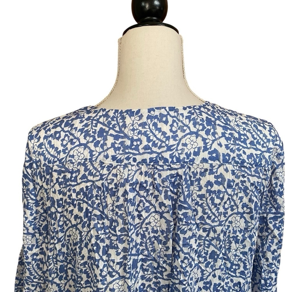 Maison 123 Loana Floral Metallic Blouse French 46 US XL Blue White - Picture 12 of 16